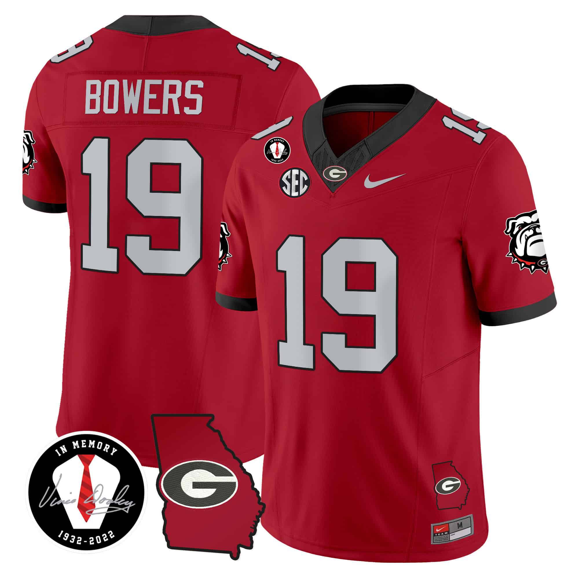 Men Georgia Bulldogs 19 Bowers Red 2024 Nike Vapor NCAA Jersey